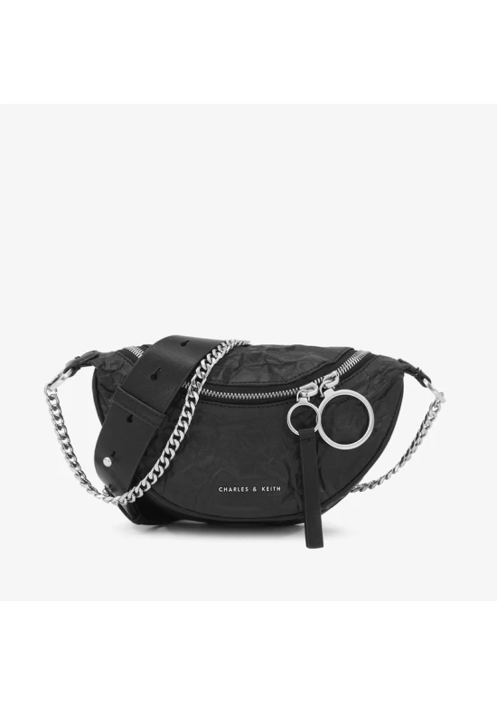 Charles Keith Chain Shoulder Messenger Bag Chest Bag Black